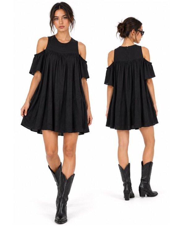 OAK + FORT Dresses & Skirts - OAK + Fort Black Oversized Flowy Mini Dress Boho Festival Chic Minimalist